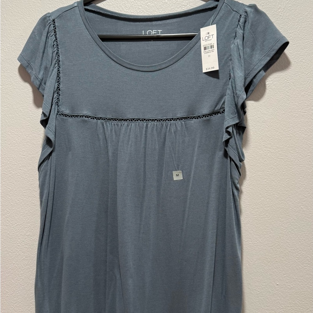 LOFT Blue Ruffled Blouse with Relaxed Fit